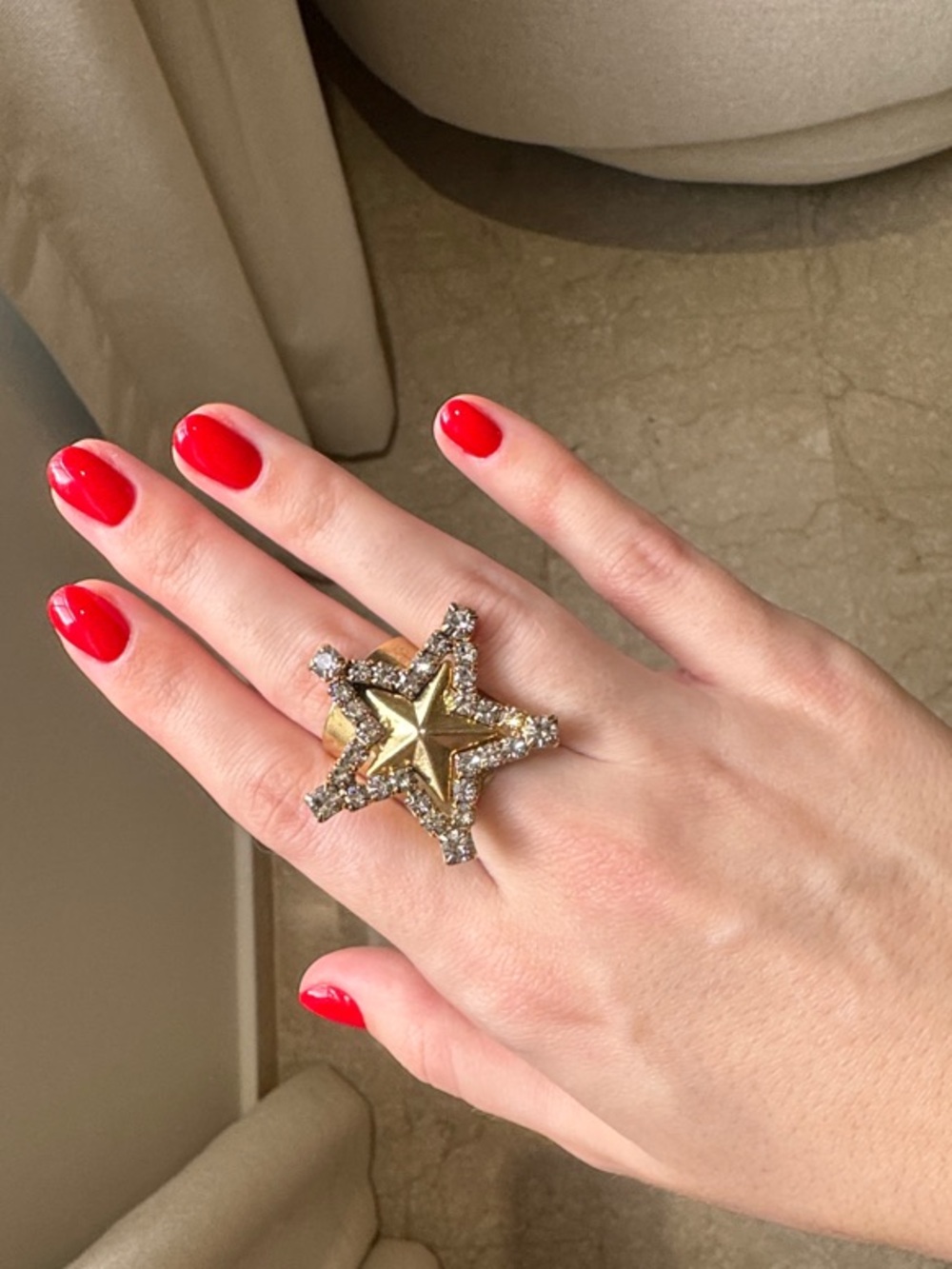 Gold Star Crystal Statement Ring - Gold